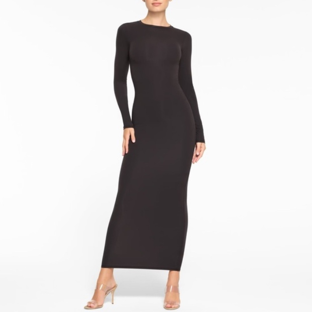 SKIMS Fits Everybody Black Long Sleeve Maxi Dress | NWT | Black Long Sleeve Maxi